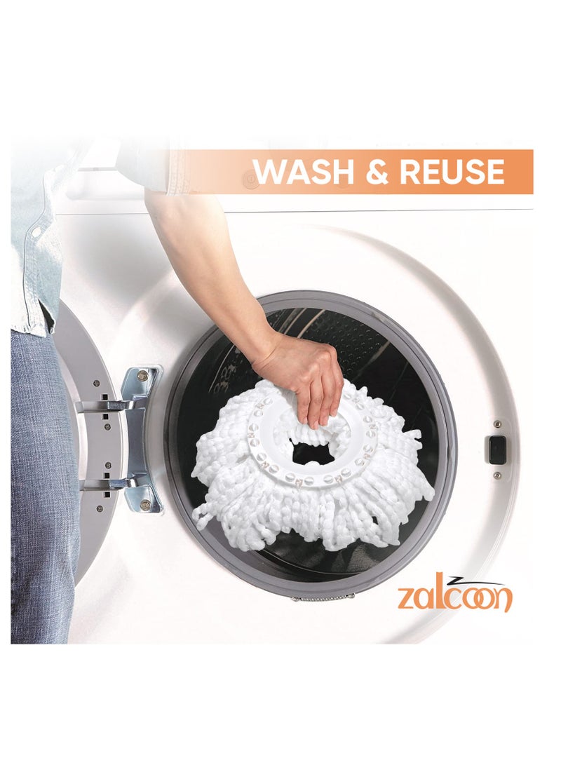 Zalcoon Spin Mop and Bucket with Wringer Set, 360° Spinning Mop and Bucket System with 2 Replacement Heads, Stainless Steel Adjustable Handle and Scrub Brush for Floor Cleaning (Grey) - Image 5